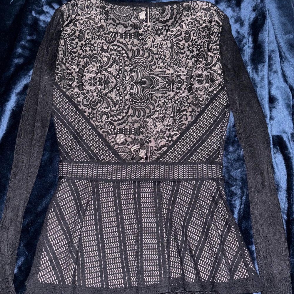 BCBGMaxAzria Black and Gray Lace Top